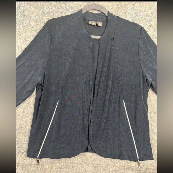 Chico's Travelers Cardigan Sweater Women's 2 Black Acetate Stretch Open Front - Picture 1 of 8